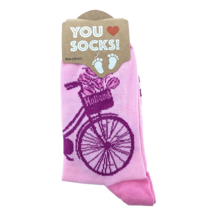 Ladies Socks "Pink with Bicycle" 35-41