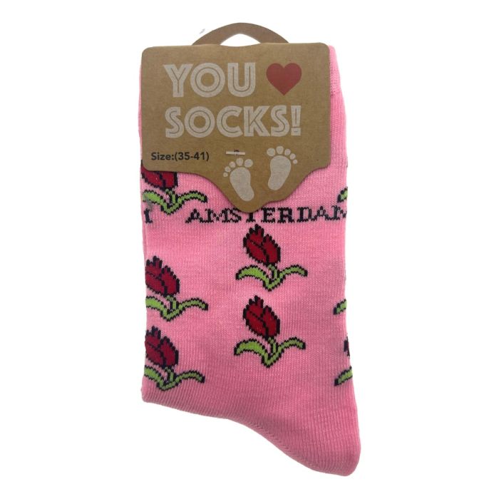 Dames Sokken "Tulpen Roze"  35-41