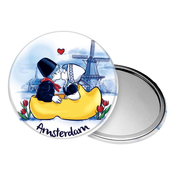 Pocket mirror "Kissing Couple Clog Amsterdam"