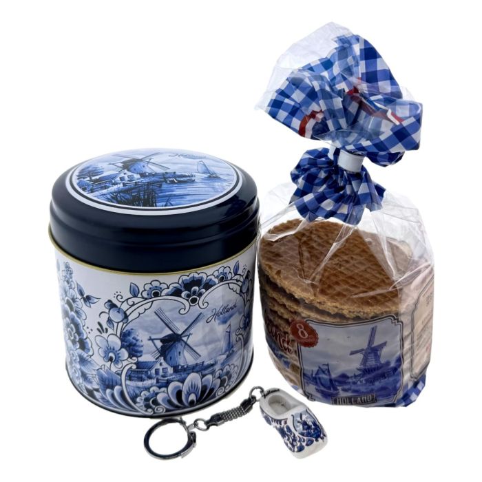 Delfts Blauw Stroopwafel Cadeau met Sleutelhanger