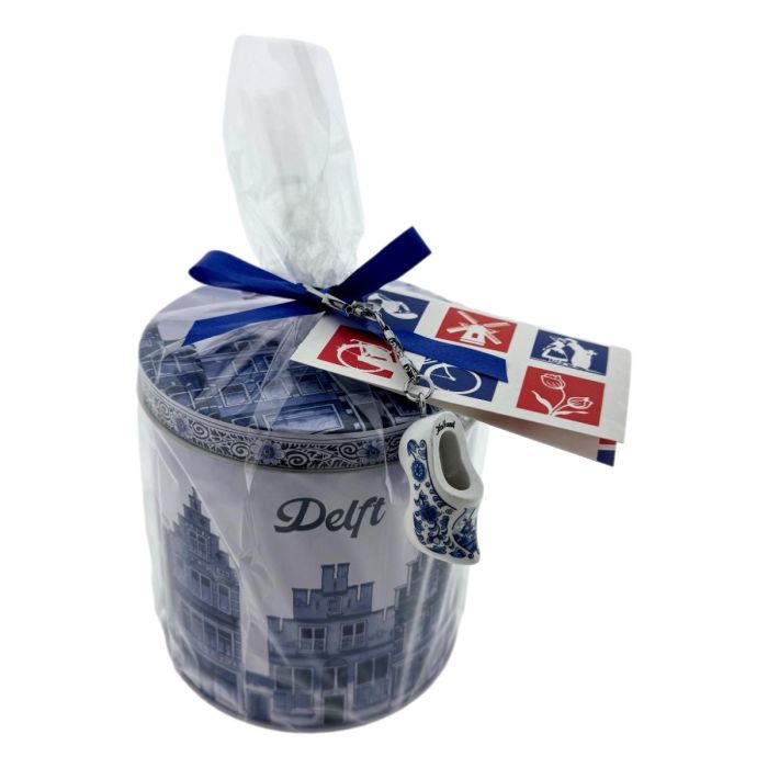 Stroopwafel Tin "Delft" – Includes a Miniature Clog and a Small Card