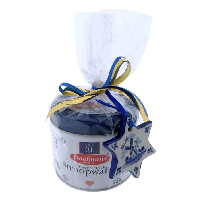 Stroopwafels in delftsblauw blikje, kerstkado