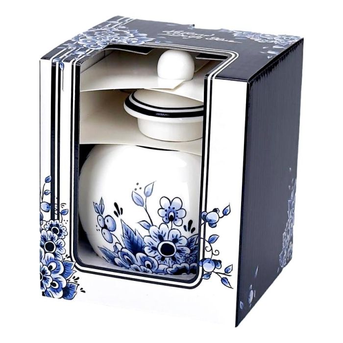 Ceramic Sugar Bowl - Delft Blue Style Floral Motif