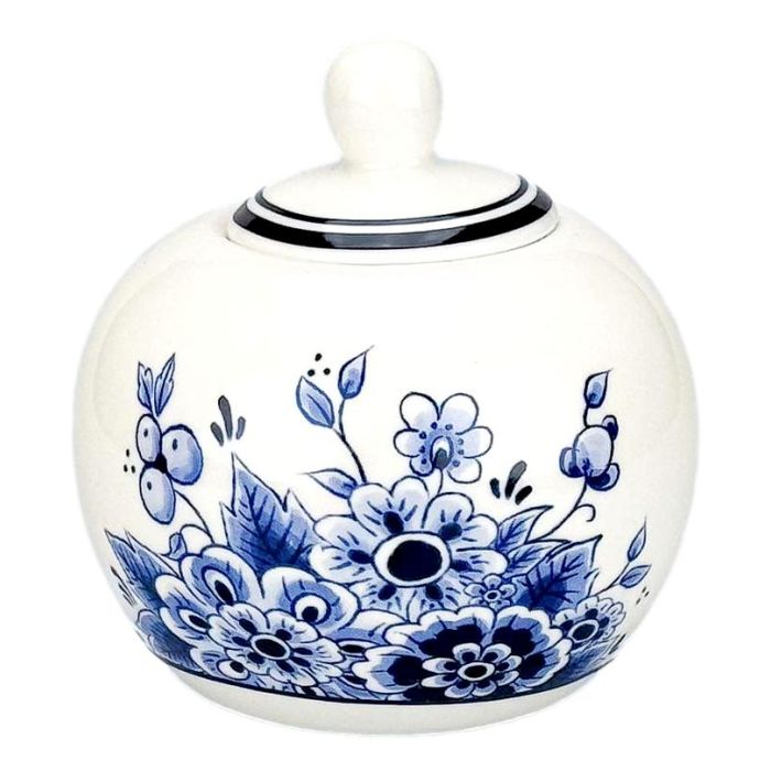 Ceramic Sugar Bowl - Delft Blue Style Floral Motif