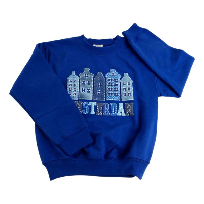 Sweater Amsterdamse Grachtenhuisjes Kinderen, Blauw