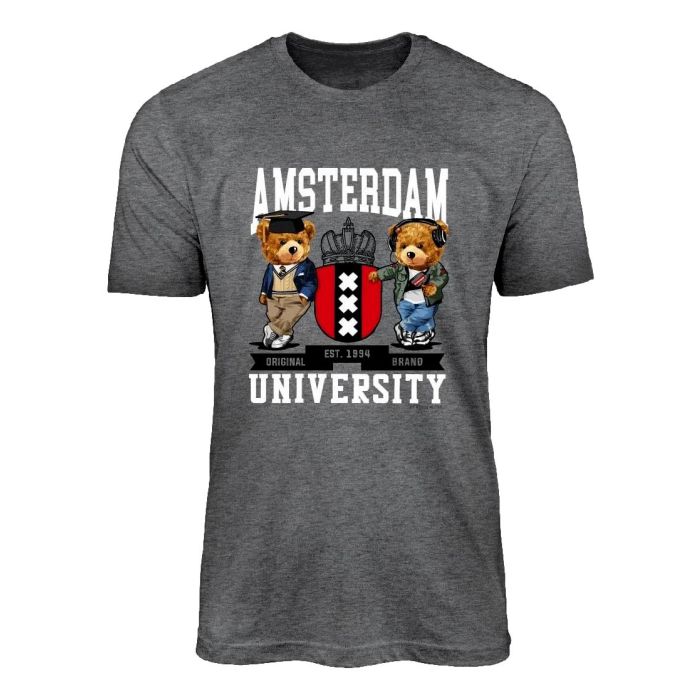 Unisex T-Shirt Amsterdam Bear University Donker Grijs