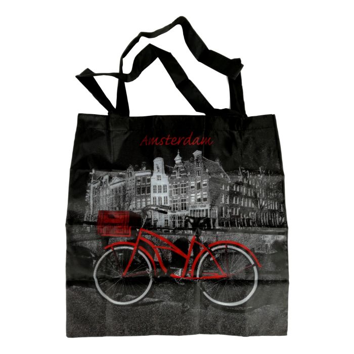 Uitvouwbare tas "Rode Fiets Amsterdam" in zakje
