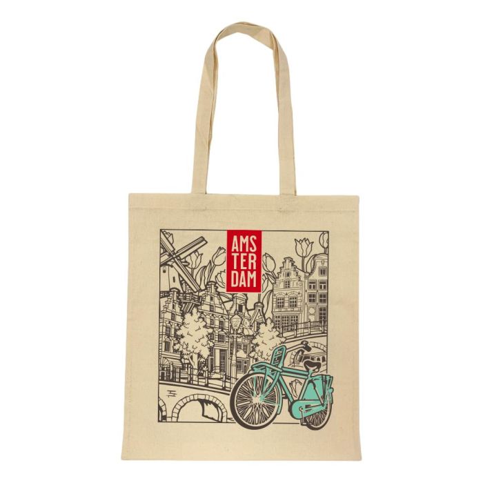 Katoenen Tas "Amsterdam Fiets Groen"