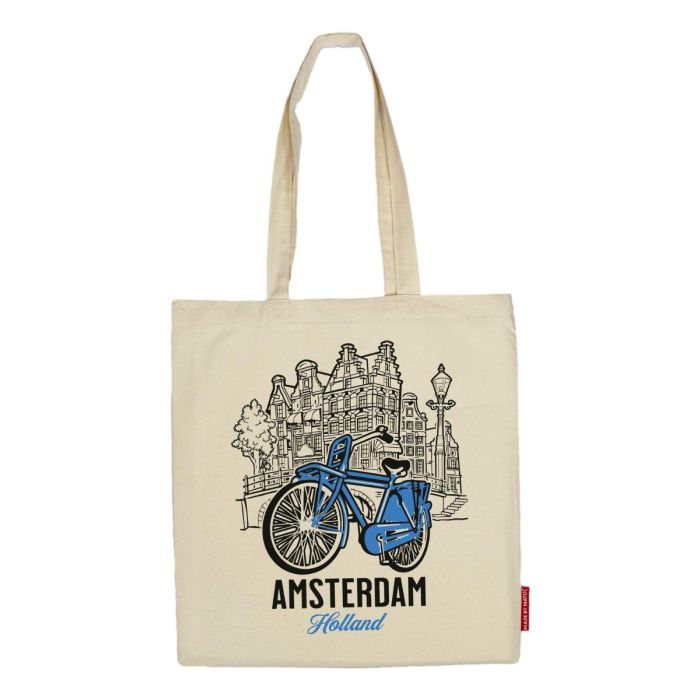 Katoenen Tas "Amsterdam Fiets Blauw"