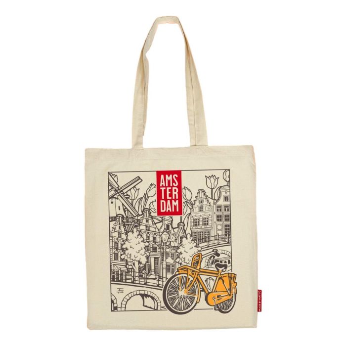 Katoenen Tas "Amsterdam Fiets Geel"