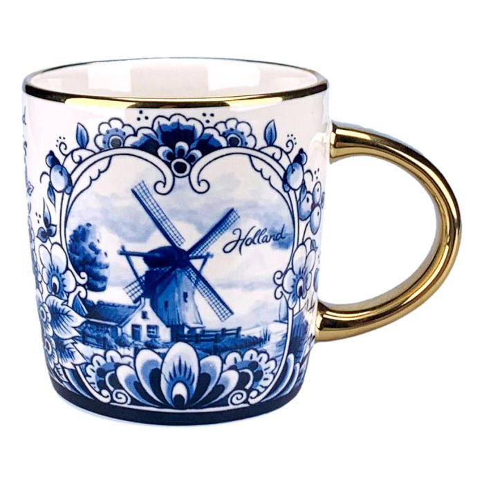 Theemok "Windmolen - Goud" Delfts Blauw