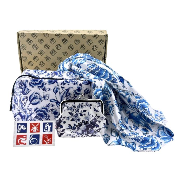 Delft Blue Scarf & Toiletry bag gift set