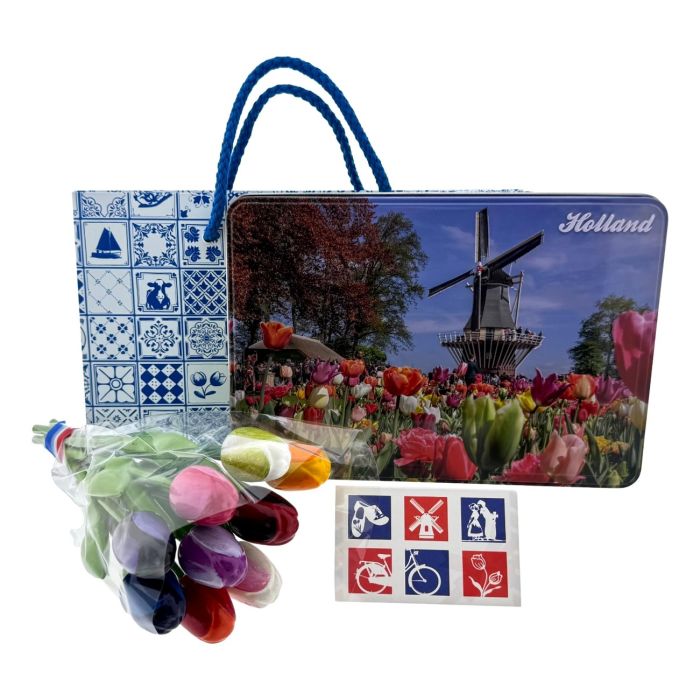 Colorful & Tasty Dutch Gift with Wooden Tulip Bouquet
