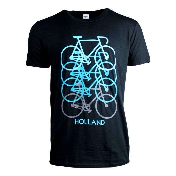 T-Shirt Neon Fietsen Holland Zwart