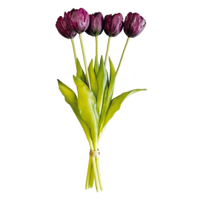 Bouquet of 5 Purple Double-Petal Tulips - 40 cm