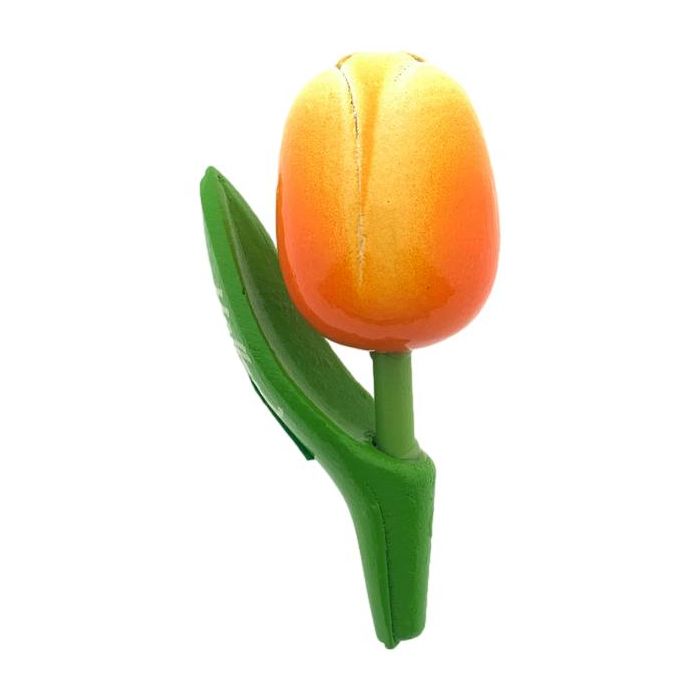 Magnet Wooden Tulip Orange/White, 8 cm