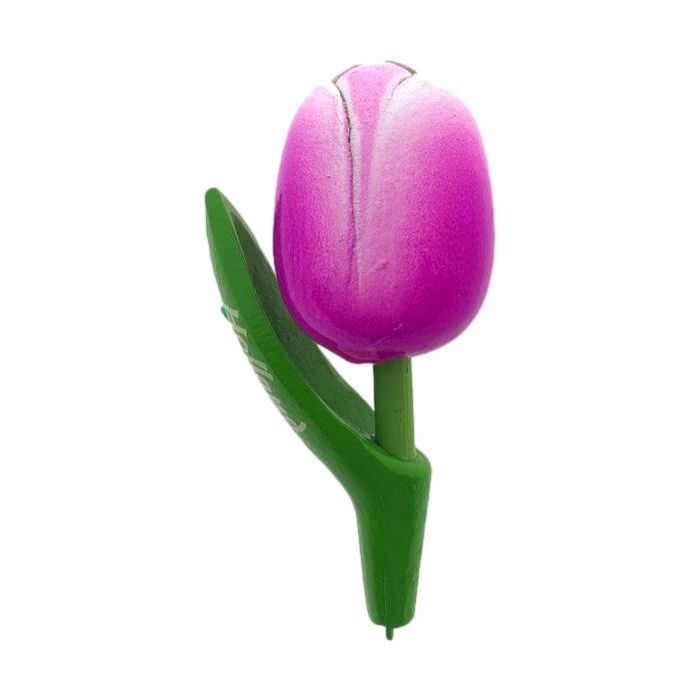 Magnet Wooden Tulip Purple/White, 8 cm