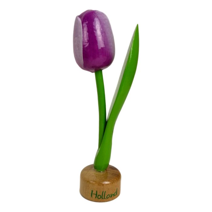 Tulp op houten voet, Paars / Wit