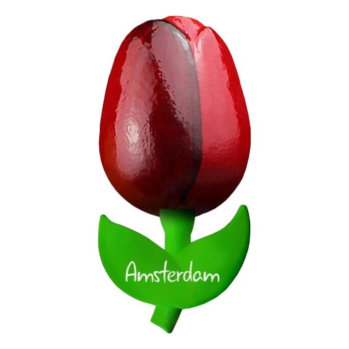 Magneet Houten Tulp , Rood met wit, Amsterdam
