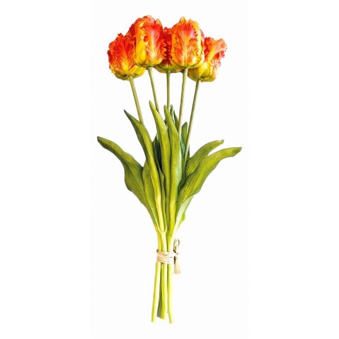 Bouquet of 5 Orange Parrot Tulips - 40 cm