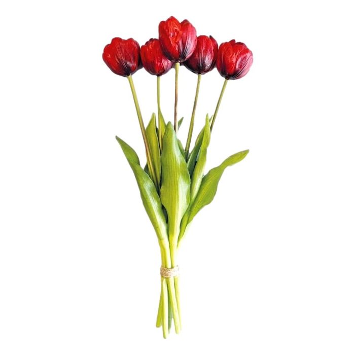 Bouquet of 5 Red Double-Petal Tulips - 40 cm