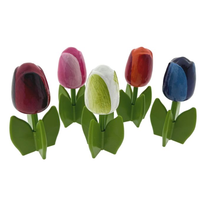 Set of 5 wooden tulips on stands 12cm 