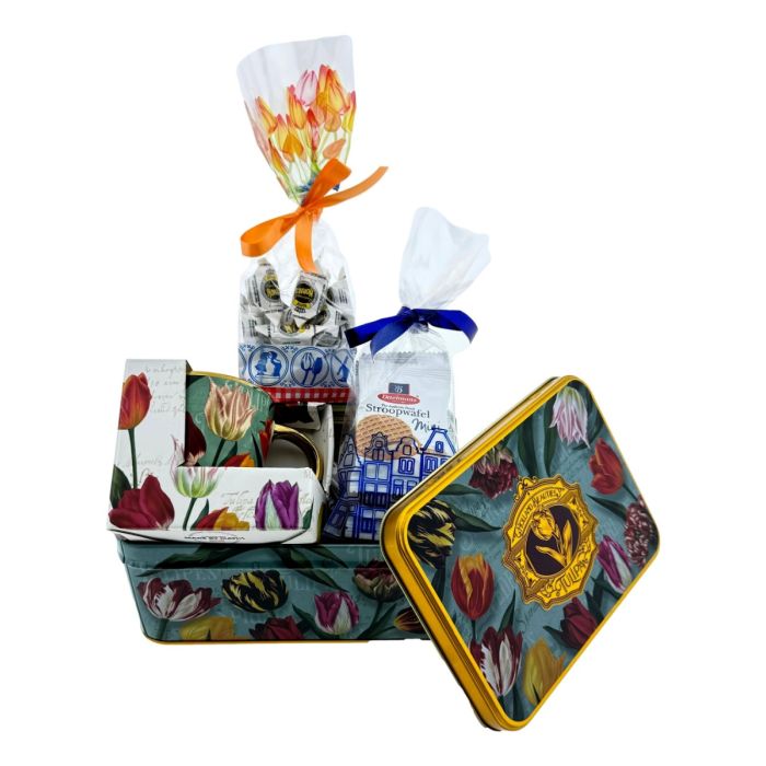 Gift Tin of Tulips Green, Cookies, Mug & Candy