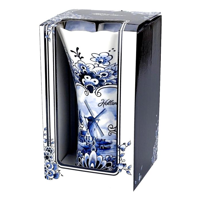 Vase - Delft Blue Motif with Windmill, 18 cm
