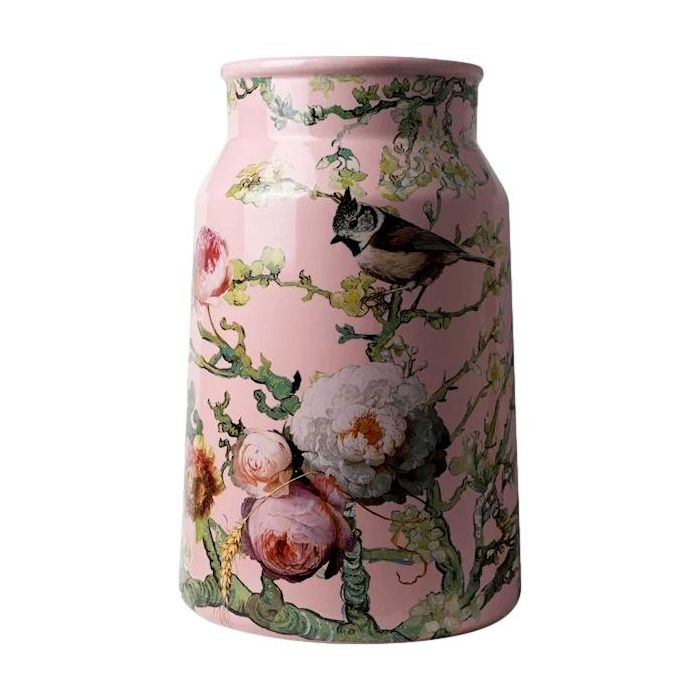 Vase Milk Can Forest Birds Pink