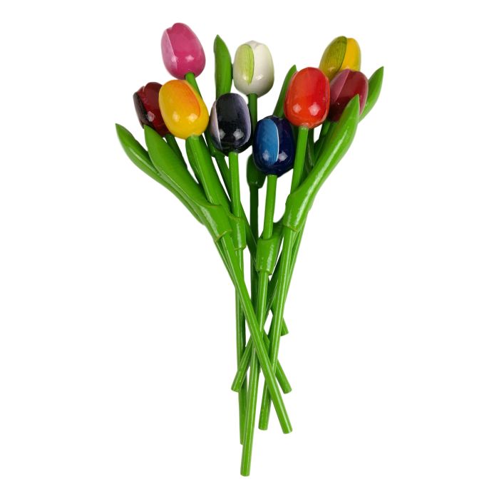 Tulip vase with 9 colored tulips