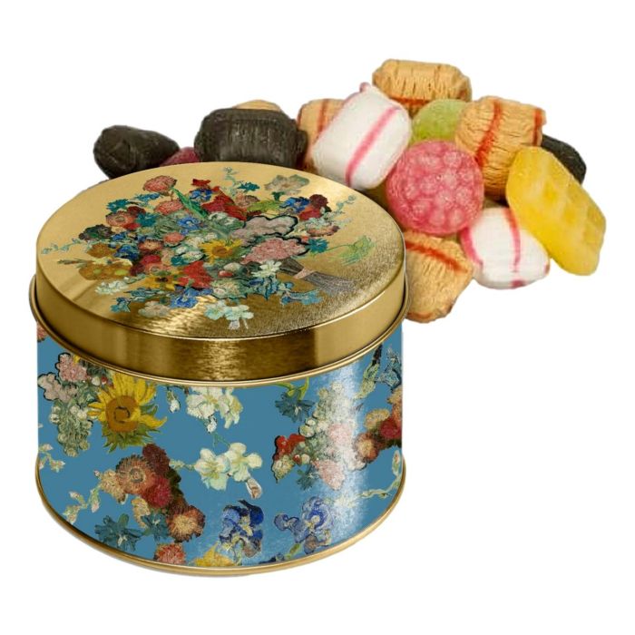 Van Gogh Flowers Candy Tin with Traditional Dutch Sweets