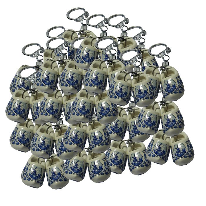 Sleutelhanger 2 delftsblauwe houten klompjes, 120 stuks