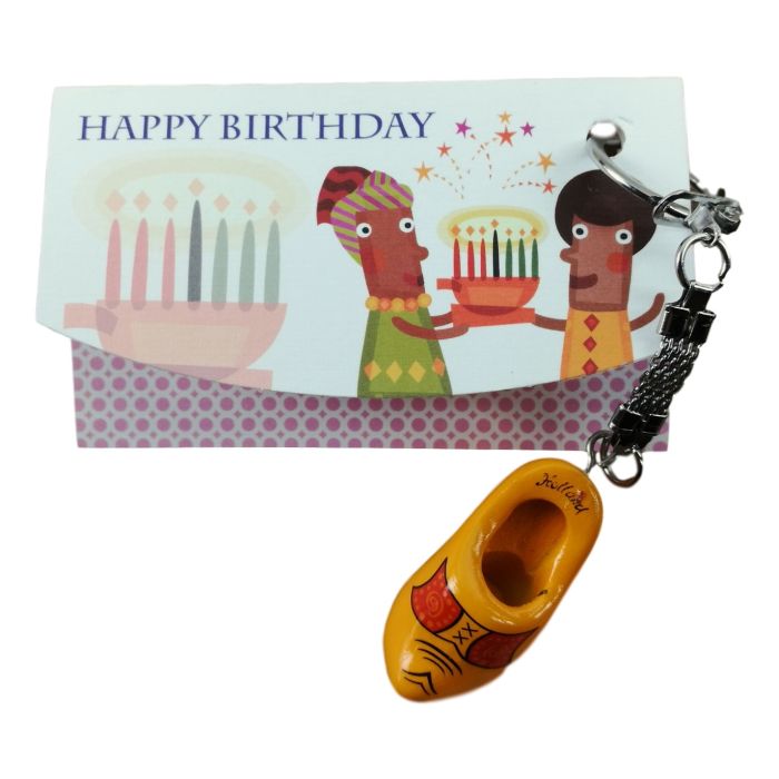 Cadeaukaartje "Happy birthday" met sleutelhanger