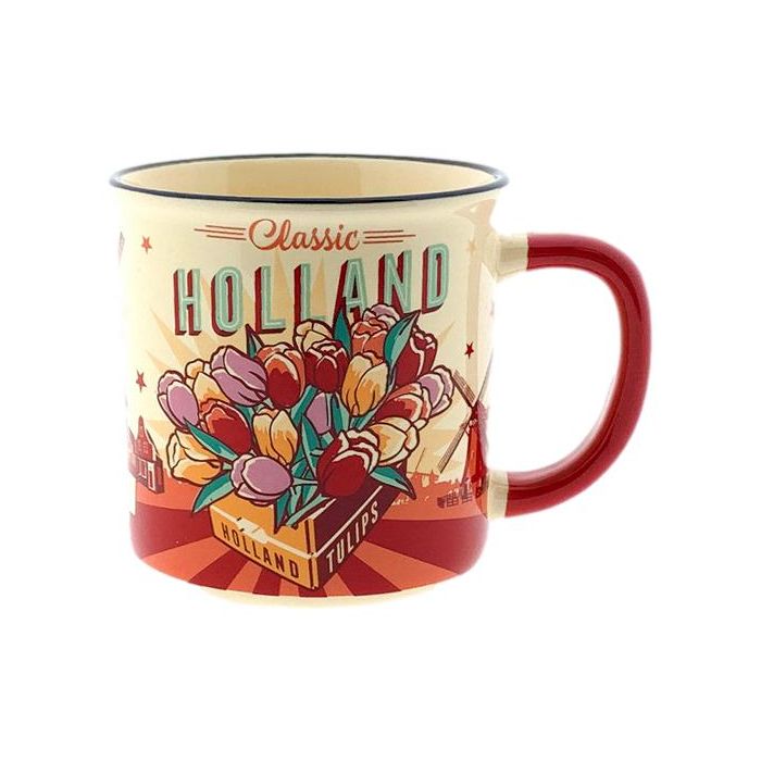 Beker Vintage Holland tulpen & fiets geel  - Klein