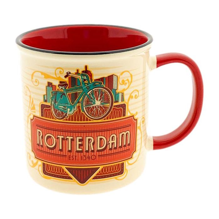Beker Vintage Rotterdam Skyline Fiets Rood - Groot