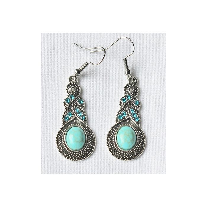 Turquois earrings with rhinestone beads