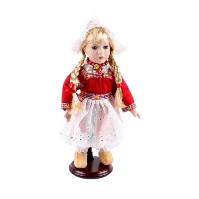 Pop in Volendamse klederdracht, rood, 26 cm 