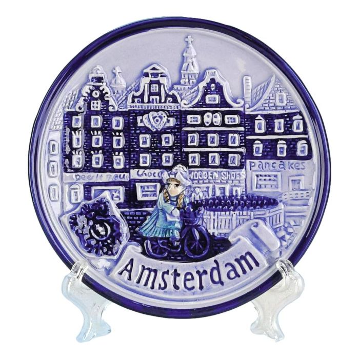 Wall Plate Amsterdam  - Canal Houses and Bicycle - 10 cm (small)