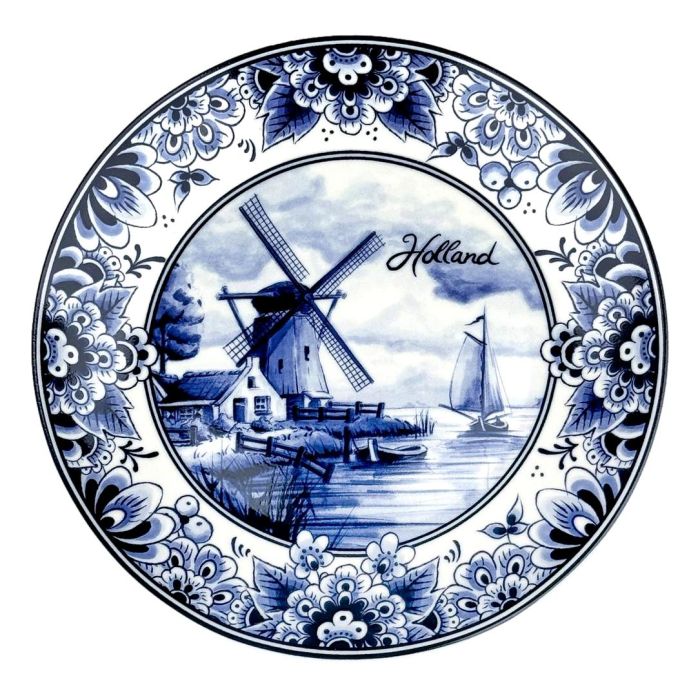 Delft Blue Plate - Mill and Sailboat (15 cm) (medium)