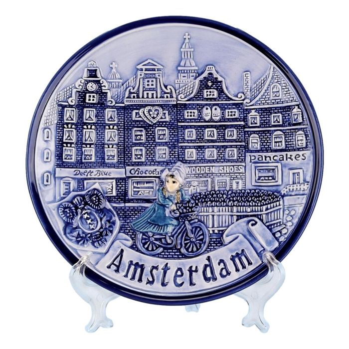 Wall Plate Amsterdam  - Canal Houses and Bicycle - 20 cm (large)