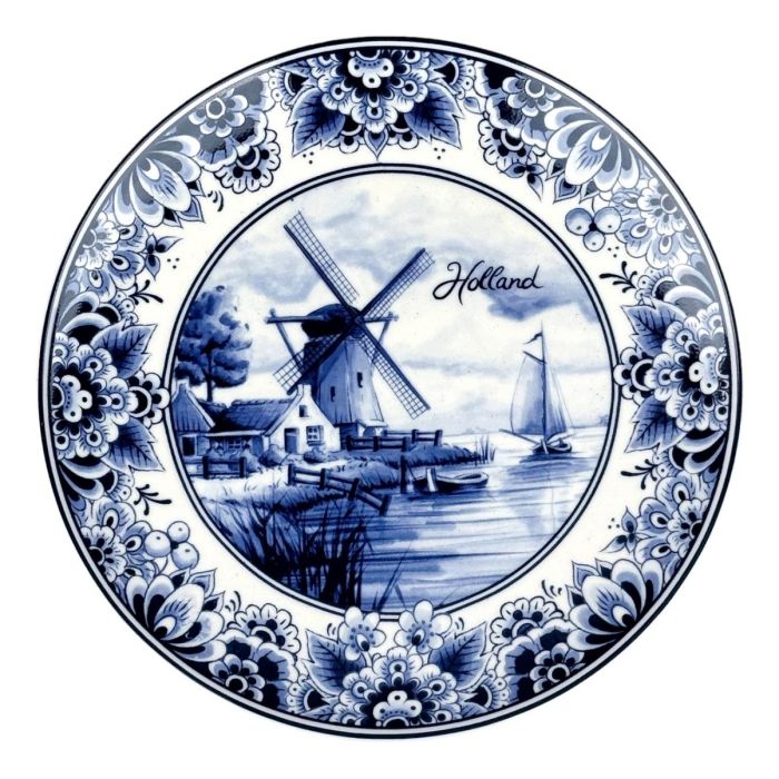 Delft Blue Plate - Mill and Sailboat (20 cm)