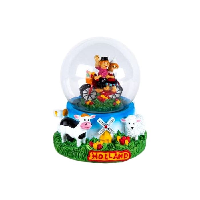 Water globe "Dutch couple on bicycle" 10cm