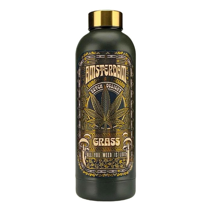 Water Bottle Amsterdam Weed  - Green