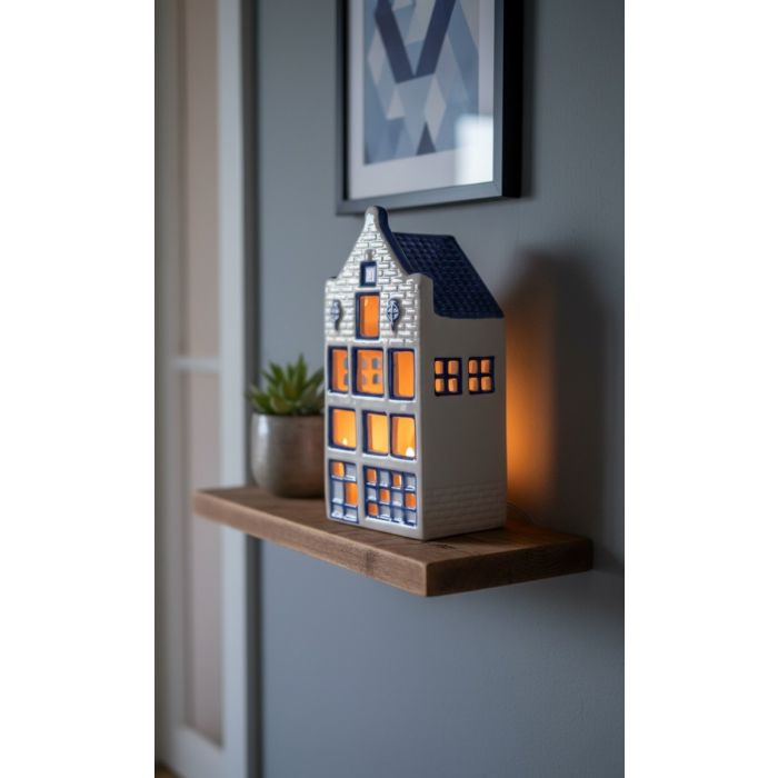 Waxinelichthouder Huisje 4 - Tuitgevel  - 14 cm