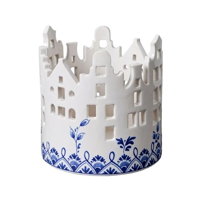 Theelichthouder Huisjes Delfts Blauw Groot