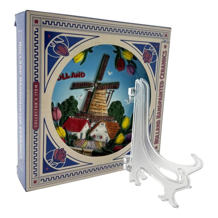 Wall plate Dutch tulips and windmill colored, 10 cm (small)