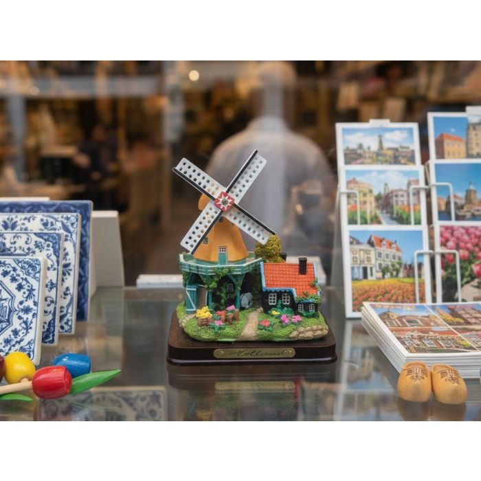 Souvenir Windmill and House 9 cm - Yellow