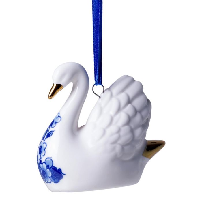 Christmas Ornament Swan  - Delft Blue & Gold