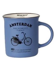 Mok Memoriez - Amsterdamse Fietsen - Mat Iris Blauw, Groot