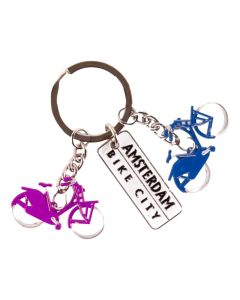 Sleutelhanger bedels bike city Amsterdam - Paars en blauw